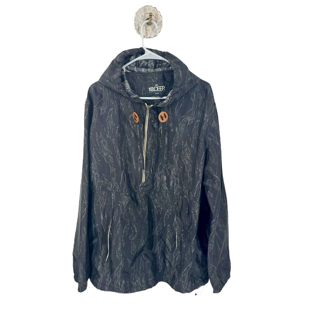 10.Deep Rare‎ Pullover Rain Jacket  Black Camo Print Hooded Half-Zip Men’s XL